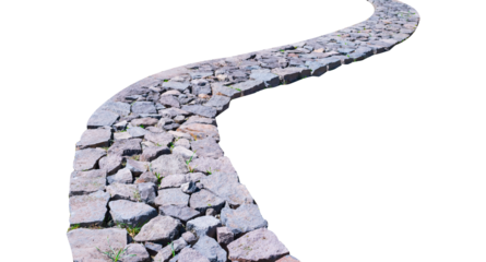 Stone steps in garden with white background isolated