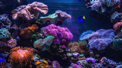 Obraz premium A colorful coral reef ecosystem with a mix of hard and soft corals, showcasing the diversity of reef structures.