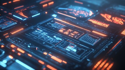 Obraz premium A futuristic network interface with glowing digital elements, representing the user experience in network technology.