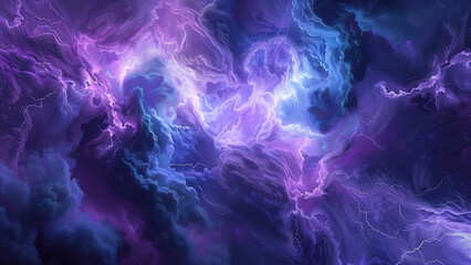 Obraz premium Dark purple and blue lightning in stormy sky