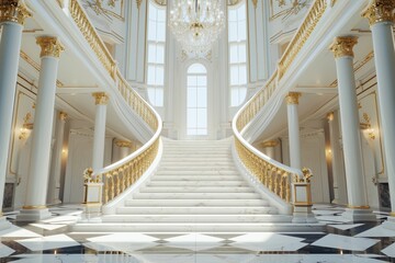 Regal golden Carpet Staircase with Ornate Golden railing, luxury Interior design
