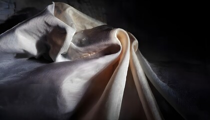 White rippled satin silk fabric. background texture