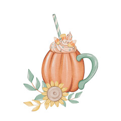 Illustration with coffee mug. Fall illustration
