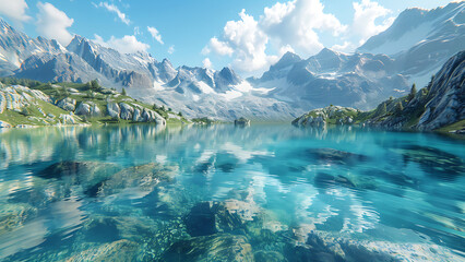 Serene Mountain Lake Reflecting Majestic Peaks and Clear Skies