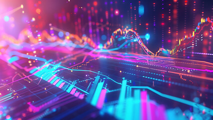 Obraz premium Neon Digital Graph Data Analytics in Futuristic City