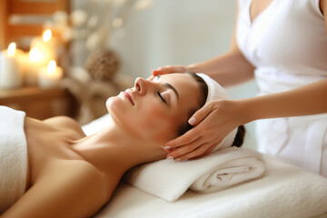 A woman is having a massage in a spa.
