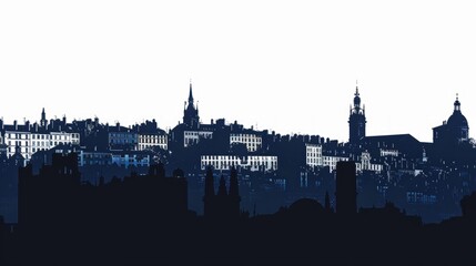 Fototapeta premium Silhouette of historic Lyon skyline at dusk showcasing iconic French architecture