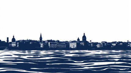 Naklejka premium Silhouette of Nice skyline with sea waves in foreground creates tranquil French cityscape scene