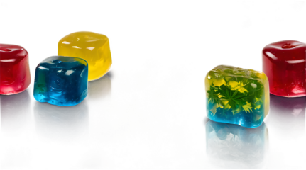 Medical cannabis CBD-infused rainbow gummy candy edibles transparent png background. Cannabis gummy cbd edibles. THC, Medical.