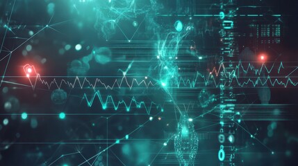 Naklejka premium Futuristic medical background with abstract shapes and glowing data lines, symbolizing the convergence of technology and medicine