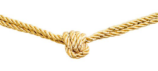 Gold rope with knot isolated on white background