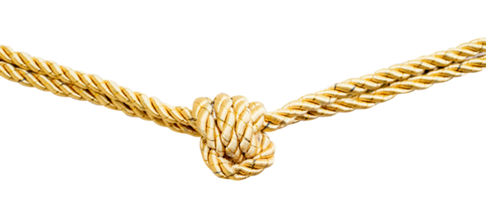 Gold rope with knot isolated on white background