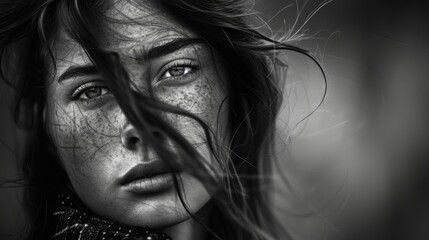 portrait of a beautiful model woman in black and white