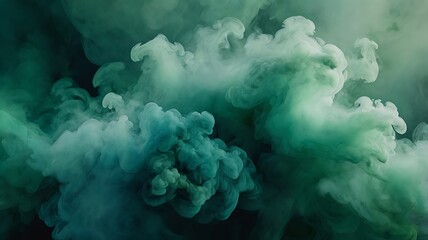 Green themed smoke with black background, different hues of green abstract background, mist fog illustration
