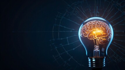 Light bulb with a human brain inside of it, illustration concept of ideas and new thoughts 