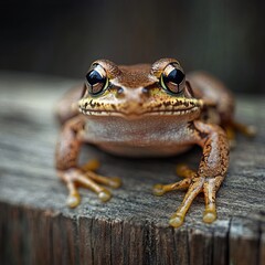Frog isolated on wooden background