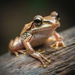 Frog isolated on wooden background