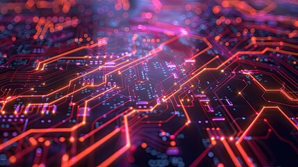 Obraz premium Abstract Circuit Board Pattern with Glowing Lines