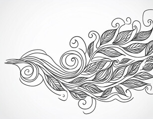 Fototapeta premium Abstract Wind and Leaves Sweeping Lines and Scattered Leaf Shapes in Motion
