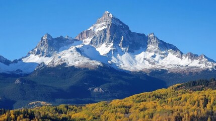A mountain range with snow capped peaks in the distance, AI