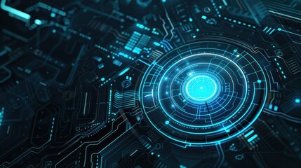 Obraz premium Futuristic Tech Interface with Glowing Blue Circuitry