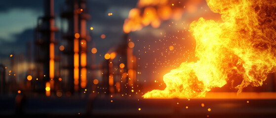 A fire is burning in the background of a city