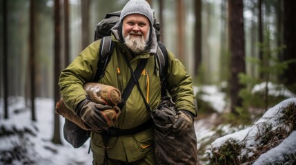 Santa claus carrying large bag of presents for christmas festivities and holiday celebrations