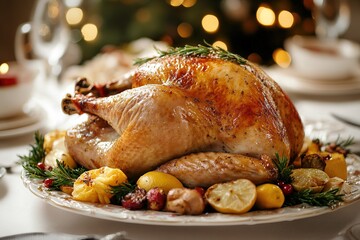 A golden roasted turkey with all the trimmings