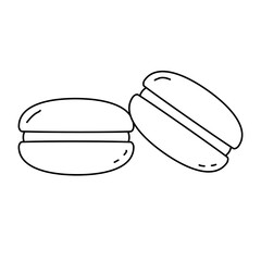 Macaron dessert or cookie filled with buttercream, doodle style vector outline for coloring book