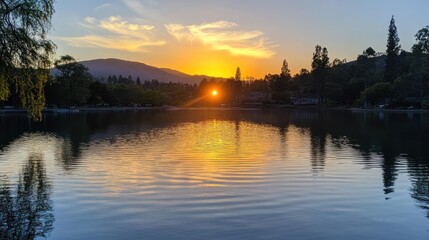 Obraz premium Sunset over a tranquil lake