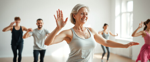 Senior Woman Enjoys a Dance Class With Friends
