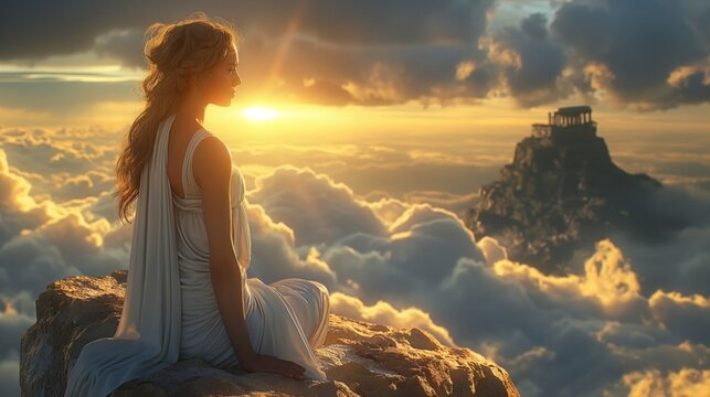 Divine allure: portrait of Aphrodite, goddess of olympus, embodying ancient greek mythology's epitome of beauty, love, fertility, with timeless representation of elegance, passion, eternal spring