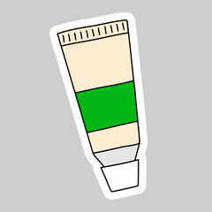 Sticker with green paint tube, doodle style vector
