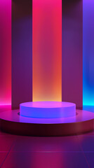 Neon light circle, creative concept of modern stage design