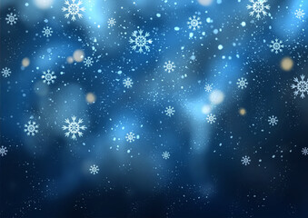 Abstract blue Christmas or winter background with snowflakes, snowflakes in the shape of stellar dendrites