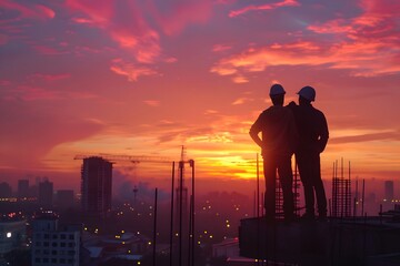 Silhouette couple embracing against moonlit city skyline