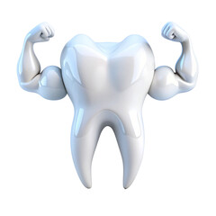 Strong and happy teeth character showing muscles, teeth and 3D transparent background Generative AI