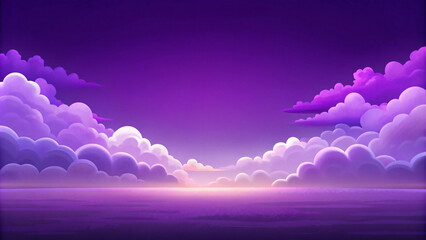 Dramatic cloudscape of fluffy clouds against a vibrant purple sky