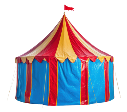 Colorful circus tent at a fairground in sunlight, cut out - stock png. - Powered by Adobe
