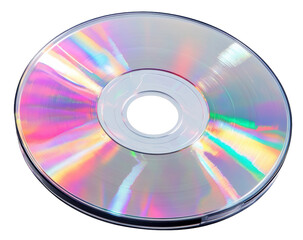 Reflective CD resting on a clear holder, cut out - stock png.