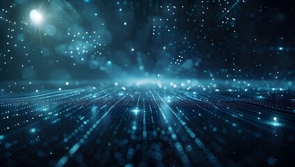 
Abstract digital blue background with glowing lines and dots, creating an atmosphere of futuristic technology or data visualization.