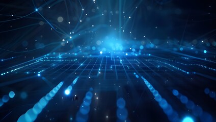 Fototapeta premium Blue digital background with glowing lines and network connections, creating an abstract futuristic scene.