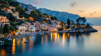 Fototapeta premium beautiful sunset on an italian coast with yachts and things