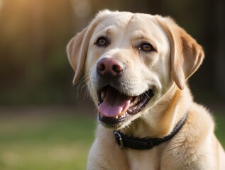 A Golden Retriever Dog Smiles with its Mouth Open