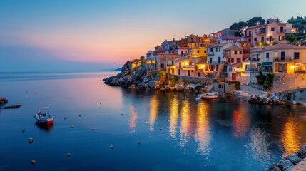 Obraz premium beautiful sunset on an italian coast with yachts and things