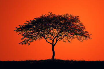 Obraz premium Silhouette of a Tree Against an Orange Sunset