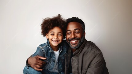 Fototapeta premium Portrait of a happy father and son hugging with care