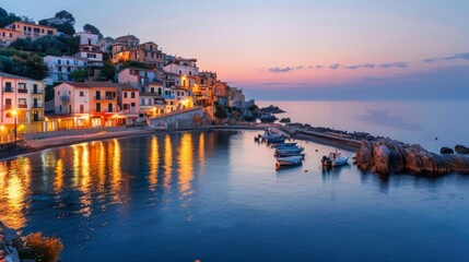 Naklejka premium beautiful sunset on an italian coast with yachts and things