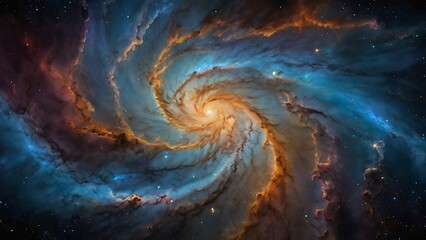 Space abstract background nebula supernova galaxy science fiction golden blue lights digital design