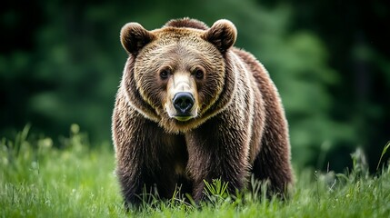 Fototapeta premium Close-up Portrait of a Brown Bear in Green Grass